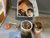 BOX W/BOLTS, SCREWS, CHALK LINE , NAILS