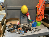 MISC BOX - LIGHTS, HACKSAW, ELECTRICAL, BRAKE CONTROLLER, HARDHAT, SAFETY VEST