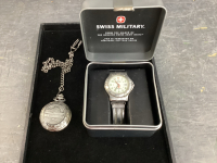 (2) MENS WATCHES - SWISS MILITARY & POCKET WATCH FROM HOLLAND AMERICAN LINE