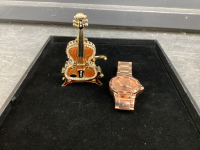 QUARTZ MEN'S WATCH & "GUITAR" TRINKET BOX