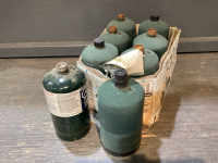 BOX OF (8) SMALL PROPANE BOTTLES - EMPTY
