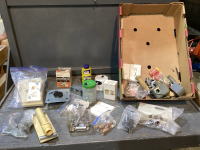 MISC BOX - DRYWALL TOOL, ELECTRICAL SUPPLY, SOCKETS, DOOR STOPPERS, GATE LATCHES