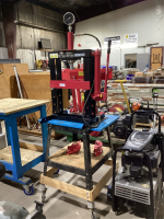 MOTOMASTER MANUAL HYDRAULIC SHOP PRESS + PIPE BENDER ON ROLLING CART