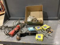 BOX W/ HITCH & 2 BALLS , WORK LIGHT, GATE LATCHES, UUNIVERSAL JOINTS (NEW)