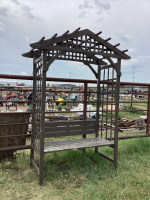 WOOD GARDEN BENCH W/ PERGOLA