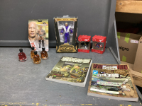 COLLECTION OF COLLECTIBLE FIGURINES, "GET FUZZY" COMIC BOOKS, STAR WARS BOTTLES W/ COFFEE FLAVORINGS