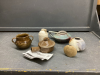 FLAT W/ SMALL POTTERY VASES, TEA POT, JUG, MICROWAVE STEAMER