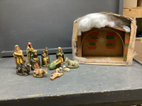 VINTAGE NATIVITY SET & HOME BUILT STABLE