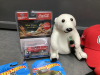 SMALL BOX OF SPORTS MEMORBILIA AND NEW HOT WHEELS CARS - 2
