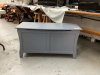 GREY PAINTED CHEST W/ BLANKET & DUFFELL BAG