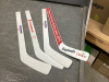 BOX OF HOCKEY COLLECTIBLES - TIM HORTONS MINI STICKS, PAUL ANDERSON, HOLTE,AND HELLEBUYCK FIGURINES, MINI HOCKEY STICKS - 6