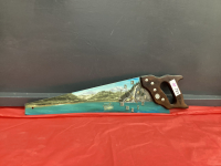 HANDPAINTED SAW W/ CLOCK