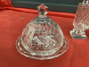 (3) PINWHEEL CRYSTAL PIECES - SMALL BUTTER DISH, PLATTER & GLASS SALT & PEPPER - 3