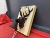 CAST DEER HEAD W/ BELL MOUNTED ON WOOD SLAB - 2