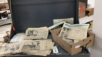 COLLECTION OF OLD NEWSPAPERS, GULF THERMOMETER AND OLD PUZZLES