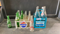 (2) CONTAINERS POP + BEER BOTTLES