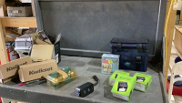 BOX W/DEADBOLTS, SOLAR WALL LIGHTS, TIMER, STERILIZER TOTE,