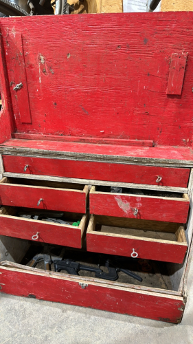 Red wooden folding cabinet