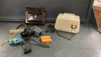 ANTIQUE CANON MOVIE CAMERA IN LEATHER CASE AND MARCONI RADIO