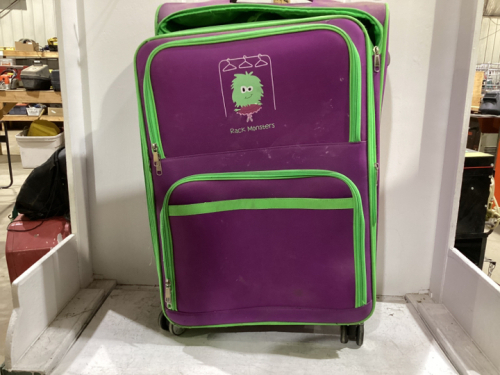 LARGE PURPLE AND GREEN SUITCASE