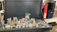 (2) BOXES W/ NICK NACKS, CHALK, MUSIC BOX, AVON ANGELS & COLOGNE, PRECIOUS MEMORIES SNOW GLOBES