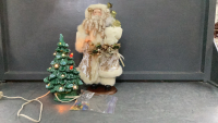 VINTAGE CERAMIC CHRISTMAS TREE W/ LIGHTS & SANTA FIGURE