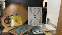 VINTAGE GAMES - CROKINOLE BOARD, SEQUENCE BOARD, VINTAGE DECK DERBY, PINBALL GAME, MAGIC DARTS, HOCKEY STICKER ALBUM
