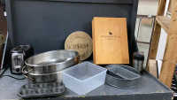BOX W/ TOASTER, WOOD STORAGE BOX, BAKE WARE, STAINLESS ROASTER
