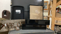 (2) SHADOW BOXES, RUSTIC WELCOME SIGN, LARGE PLASTIC PICTURE FRAME