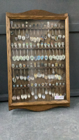 COLLECTOR SPOON COLLECTION ON WOOD RACK