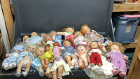 RATTAN CHEST FILLED W/ VINTAGE DOLLS