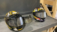 (2) HJC MOTORCYCLE HELMETS W/ EXTRA VISORS