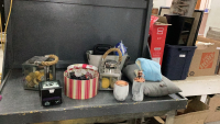 BOX OF DECOR ITEMS, CONAIR TRIMMER, THROW PILLOW,