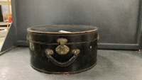 VINTAGE LEATHER HAT BOX W/ VINTAGE HATS