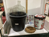 PLANTERS,WINE GLASS BOTTLE,HOCKEY TIN AND CARDS