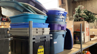 SHELF #10 - LARGE AMOUNT OF TOTES - SOME HAVE LIDS