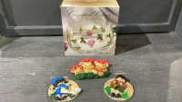 DECORATIVE BOWL + (3) HANDMADE DOUGH ORNAMENTS