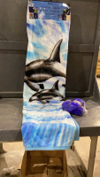 FUN FUR THROW - DOLPHIN PICTURE + BLUE YARN