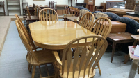 OAK TABLE & 6 CHAIRS, 96" FULL LENGTH