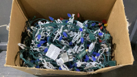 BIG BOX OF CHRISTMAS LIGHTS- MOST WITH HANGERS