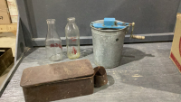 MILK BOTTLE, ICE CREAM MAKER, IHC METAL TOOL BOX