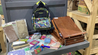 EASEL WITH SOME PAINTS , CRAFTING SUPPLIES, BACKPACK