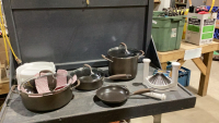 ANOLON POT SET, ONION SLICING UNIT, TUPPERWARE PIE STACKERS