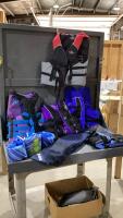 TOTE OF LIFE JACKETS + ONE SET OF FLIPPERS