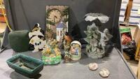 (2)BOXES DECOR- CLOCK,VASE, BIRD FIGURINE