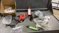 BOX OF PET PRODUCTS - BRUSHES, NAIL CLIPPERS, CONE, LEASH