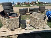 Two concrete planters plus small planters