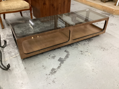 MID CENTURY GLASS TOP COFFEE TABLE