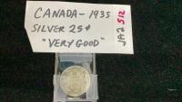 CANADA 1935 SILVER 25 CENT PIECE