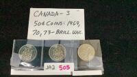 (3) CANADA 1969/70/73 50 CENT PIECES